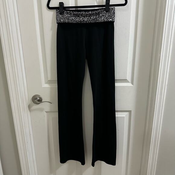 Aerie Pants - Aerie Sequins Bling Foldover Black Flare Yoga Pant, Y2K 2000s, women’s Small